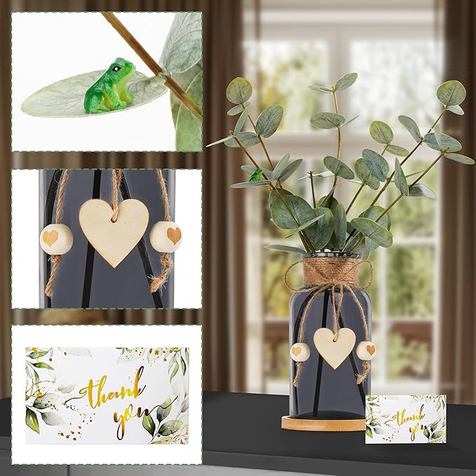 Artificial Eucalyptus Greenery Stems in Glass Vase,15" Doule Side 3D Fake Plants Eucalyptus Leaves faux Greenery for Centerpiece Table Decorations Home Room Decor office Desk Green Decor (Black)