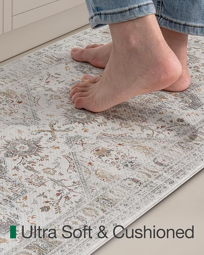 LUMI Kitchen Mat Anti Fatigue Cushioned, Memory Foam Padded Standing Rug Waterproof, Non Slip Comfort Floor Runner for Home, Sink, Laundry, Office, 17"x59", White