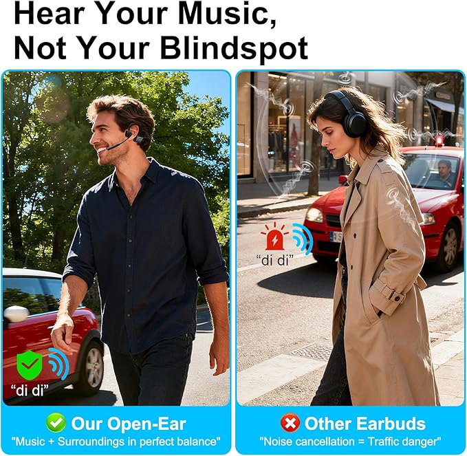 Smof Open-Ear Headphones with Mic, Bluetooth Headphones with Microphone Bluetooth 5.1 Wireless Headset with Noise-Canceling Mic and Mute Function for Online Meeting Driving-Not Bone Conduction