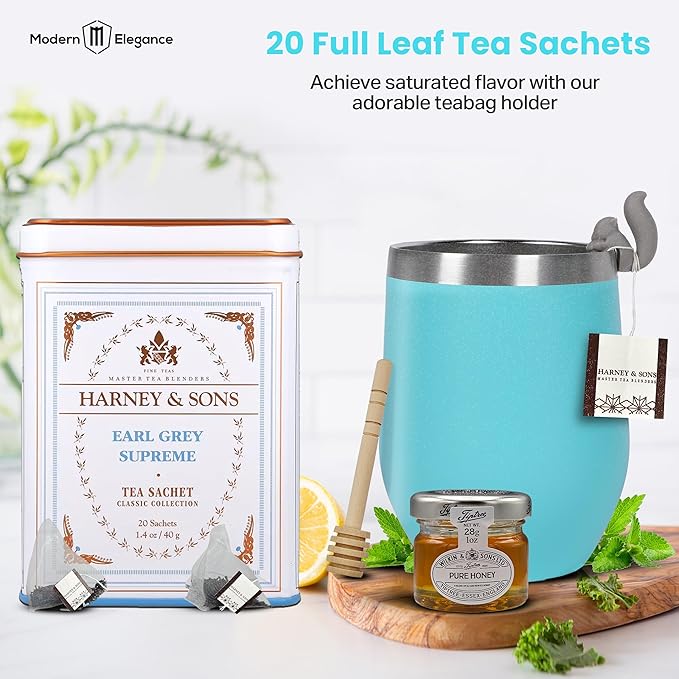 Tea Gift Set for Women – Thoughtful Get Well Gift Box with Cozy Socks, Stainless Tumbler, 20 Tea Sachets, Honey Jar & Sending Hugs Card (Earl Grey Tea - Cloud Socks)