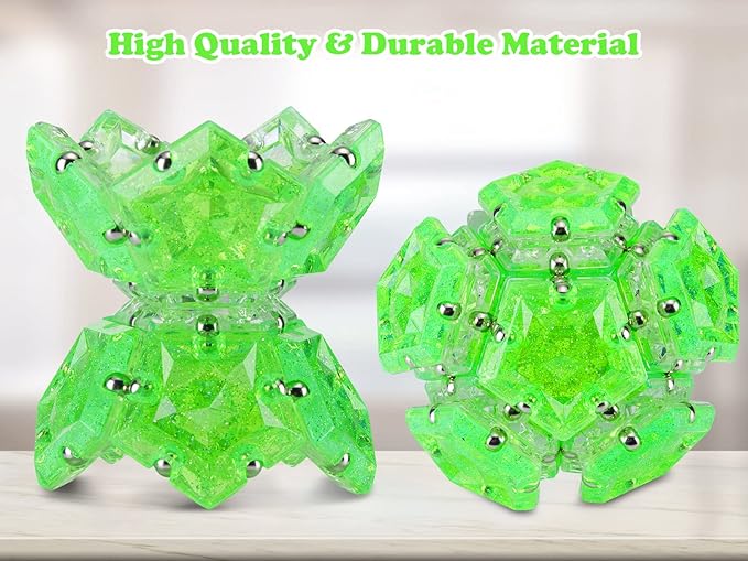 Magnetic Fidget Sphere Magnet Toys - Holographic Glitter Bright Green - Magnets Sensory Toys - 12 Piece Set - Creativity Beyond Imagination, Inspirational, Recreational, Fun Desk Toy for Adults