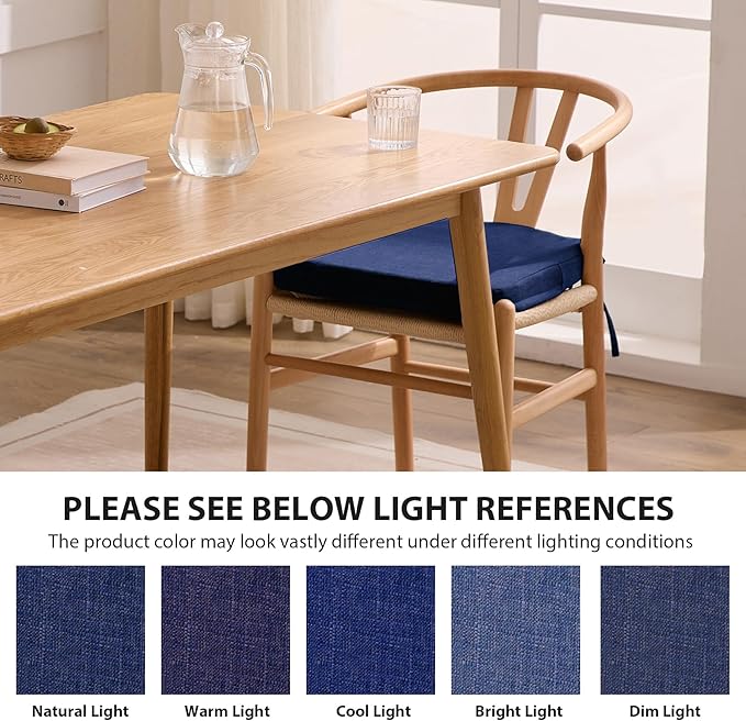 Chair Cushions for Dining Chairs, 2" Thick Seat Cushions for Kitchen Chairs, D-Shaped Chair Pads with Washable Cover, Ties and Non Slip Backing, 17'' x 16'', Set of 6, Blue