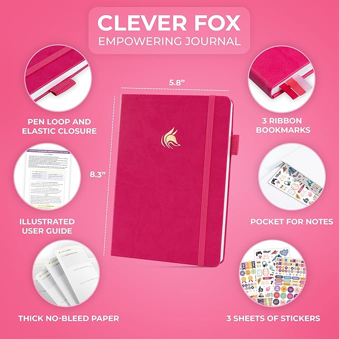 Clever Fox Empowering Journal for Teen Girls – Guided Self-Love Diary with Prompts – Gratitude & Manifestation Notebook, Teenage Gifts (Fuchsia)
