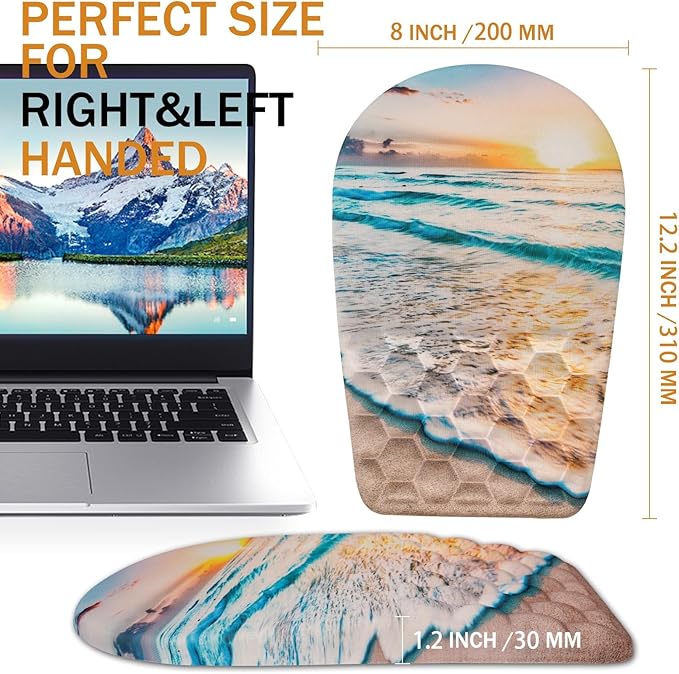 Ergonomic Mouse Pad Wrist Support,Upgrade Mousepad with Massage Design,Non-Slip PU Base Desktop Mouse Pads for Pain Relief, Computer, Office & Home,12 x 8 in（F-Sunrise Beach）