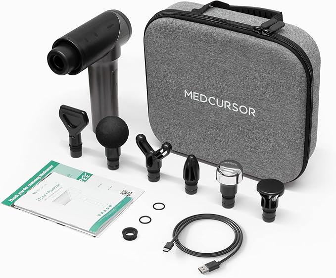 Medcursor Massage Gun, High Intensity Brushless Motor, Handheld Percussion Deep Tissue Massager with 6 Massage Heads for Sore Muscle and Stiffness, Gifts for Father/Dad (Gray)