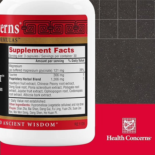 Health Concerns Calm Spirit - Stress Relief Supplement for Men & Women - Herbal Calming Support - Eases Tension & Nervousness - Magnesium, Hawthorn, Chinese Peony & Taurine - 90 Capsules