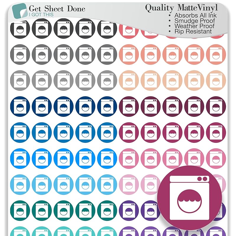 Laundry Planner Stickers / 110 Dot Vinyl Stickers (1/2”) / Clothing House Chores Work Reminder/Essential Productivity Life Planner Stickers/Bujo Bullet Journing/ToDo Appointments (1 sheet)