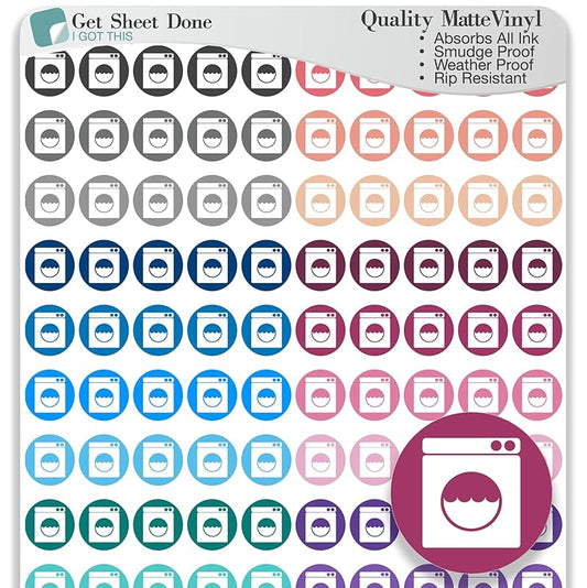 Laundry Planner Stickers / 110 Dot Vinyl Stickers (1/2”) / Clothing House Chores Work Reminder/Essential Productivity Life Planner Stickers/Bujo Bullet Journing/ToDo Appointments (3 Sheets)