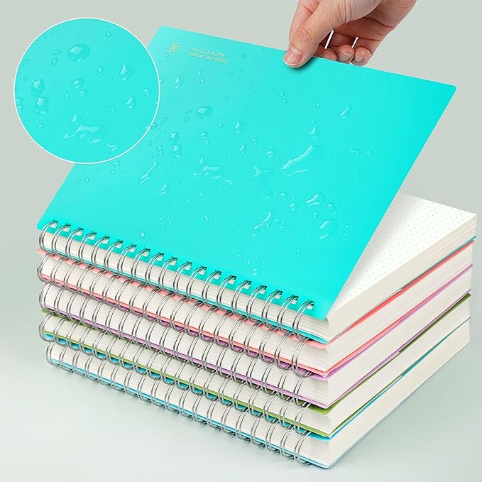 EMSHOI A5 Spiral Notebook Bullet Dotted journal, Small 5.7" X 8.22", 300 Pages/150 Sheets, 100gsm Dot Grid Paper, Waterproof Hardcover, for Office School Women Men Work Writing Notes-LightBlue