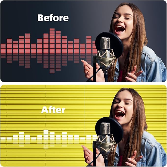 12 Pack Acoustic Foam Panels for Walls, 12" x 12" x 2" Soundproof Wall Panels, Self-Adhesive Soundproofing Padding, High Resilience Sound Absorbing Panels for Home Studios, Offices - Black & Yellow