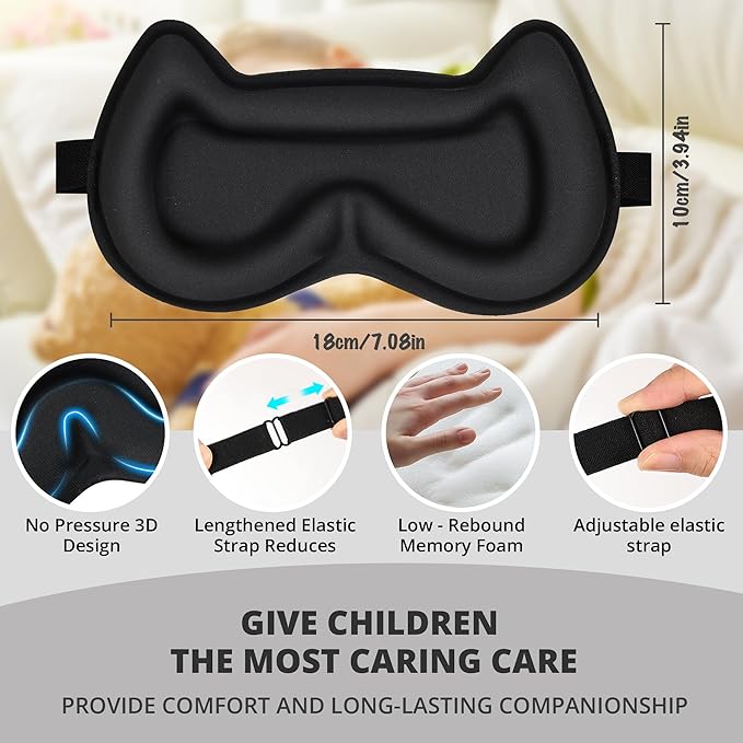 3D Kids Sleep Eye Mask: 3D Contoured Cup Sleeping Masks, Blindfold Sleep Eye Cover with Adjustable Strap, Memory Foam Lightweight Night Eyeshade for Boys Girls Teens (Gray)