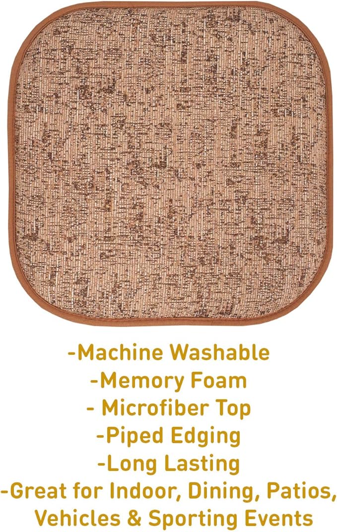 Sweet Home Collection Chair Cushion Memory Foam Pads Honeycomb Pattern Slip Non Skid Rubber Back Rounded Square 16" x 16" Seat Cover, 2 Pack, Broadway Rust/Brown