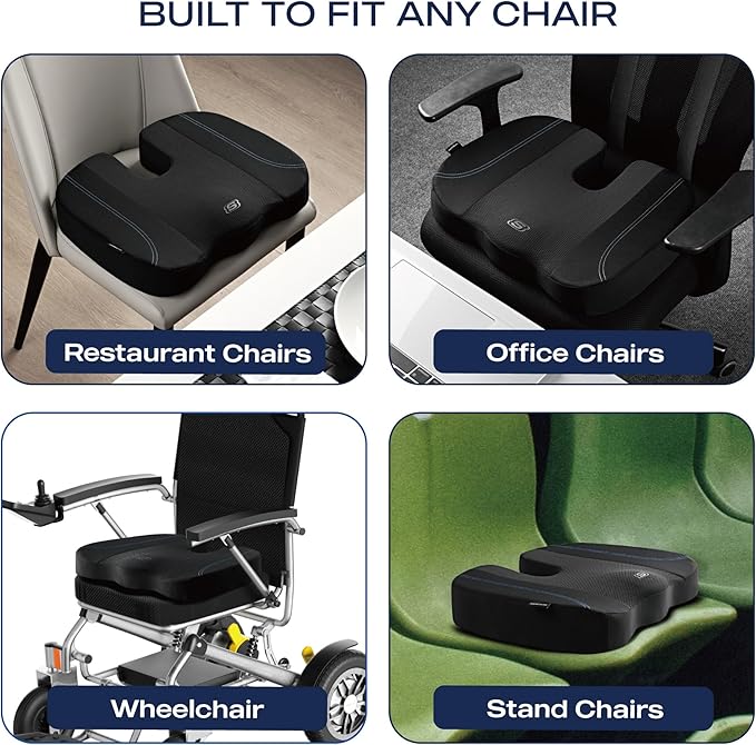 Skechers Seat Cushion, Air Cooled Memory Foam Cushion for Office Chair,Ergonomic Office Desk Accessories for Tailbone Pain Relief,Chair Cushions for Long Sitting Office Workers,Car Drivers,Black