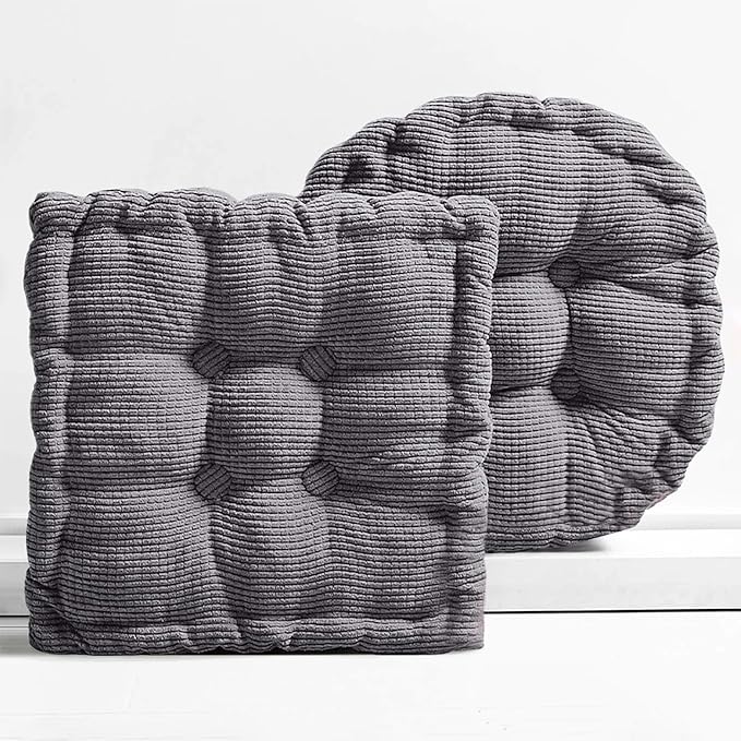 Large Square and Round Floor Pillows for Adults 2 Pack Meditation Floor Pillow Dark Grey Corduroy Floor Seat Pillows Cushion for Living Room Balcony Tatami Yoga,18x18 Inch