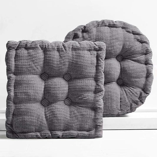 Large Square and Round Floor Pillows for Adults 2 Pack Meditation Floor Pillow Dark Grey Corduroy Floor Seat Pillows Cushion for Living Room Balcony Tatami Yoga,18x18 Inch