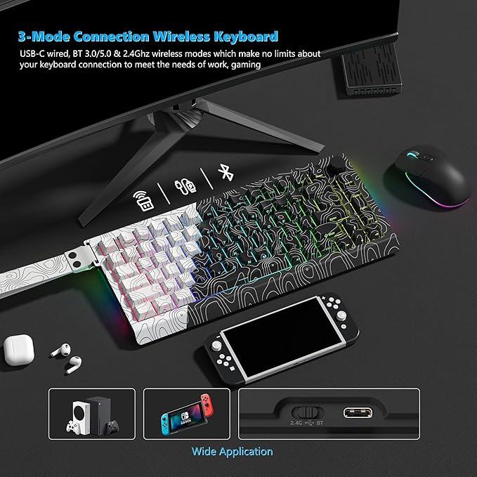 Womier 75% Percent Keyboard Wireless with Topographic Strap,QMK/VIA Creamy Mechanical Keyboard Gaming, RGB Custom Hot Swappable Key Board, PBT Keycaps for Windows & Mac - POM Linear Switch(Q75)