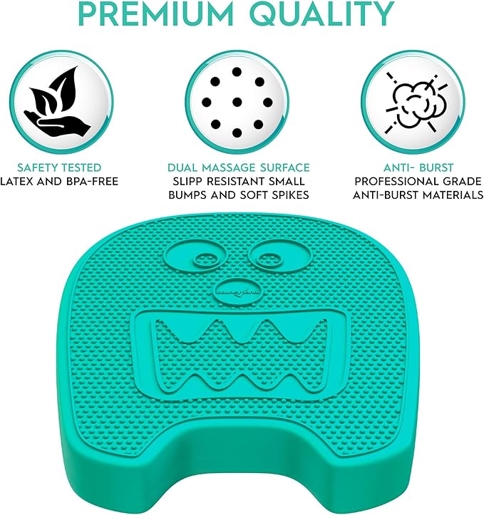 Shaped Wiggle Seats by Bouncyband – Green Monster, 13"x10.5"x2.2" – Inflatable Sensory Cushion for Kids, Improves Student Productivity and Focus, Comes with Easy-Inflation Pump to Customize Firmness