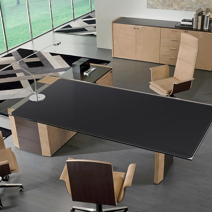 MAIDERN Leather Desk Mat Large XL, 66.9” x 35.4” Reversible Office Desk Pad Mat, Cork & Leather Large Mouse pad for Desk, Waterproof Computer Desk Mat for Gaming Home Office (Black)