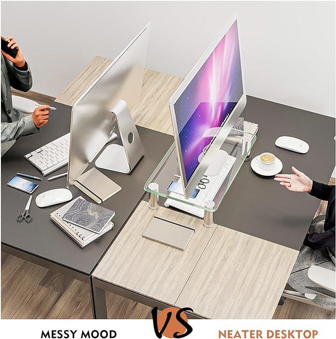 Hemudu Clear Computer Monitor Stand Riser with Height Adjustable Multi Media Desktop Stand for Flat Screen LCD LED, Laptop/Notebook/Xbox One,HD01T-002