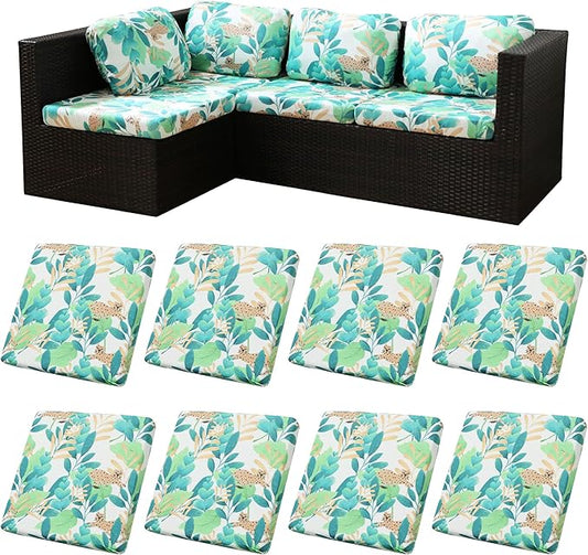 8Pcs Stretch Patio Cushion Covers,Outdoor Couch Covers Replacement,Outdoor Couch & Sofa Slipcovers,for Patio Furniture Cushion Covers,Washable Reusable Furniture Protector (Leopard,Cover Only)