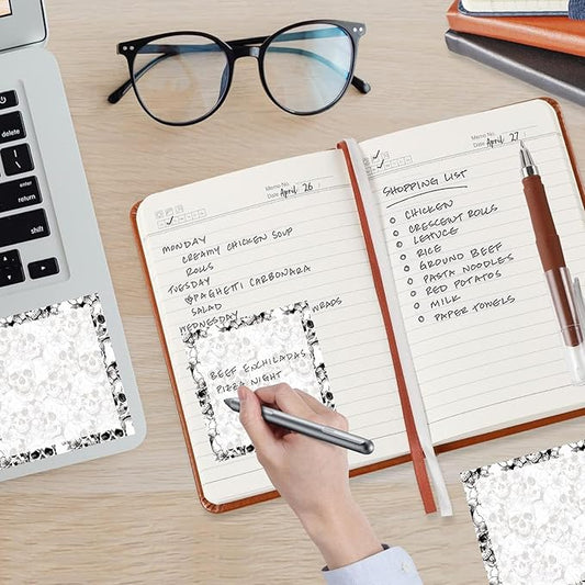 Sticky Notes, 2 Pads, 3x3 inches, Cute Colorful Fun Self-Stick Note Pads, Easy Post, Strong Adhesive Notepad Gothic Skull Flowers