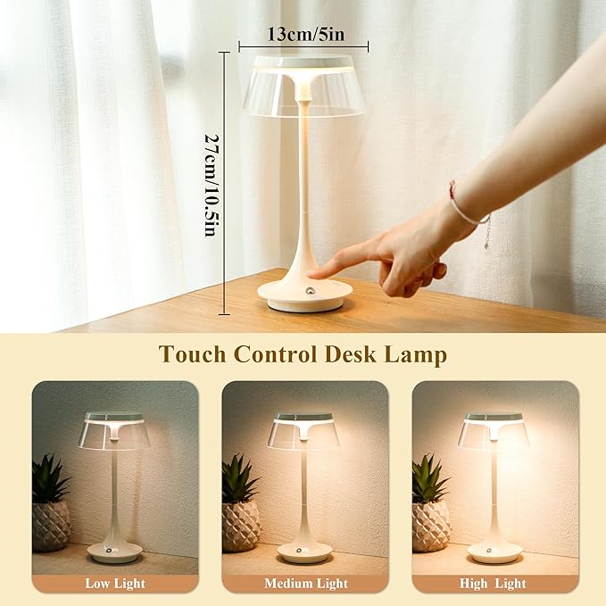 JHY DESIGN 3-Color Light Dimmable Bedside Table Lamp 10.5" H Nightstand Lamp Touch Control Lamp for Bedroom Living Room Indoors Outdoors(4PCS)