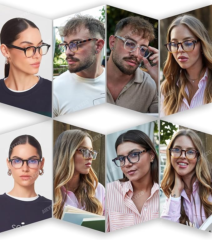 AIEYEZO Retro Blue Light Glasses for Men Women Square Thick Framed Eyeglasses Trendy Vintage Computer Glasses