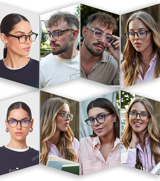 AIEYEZO Retro Blue Light Glasses for Men Women Square Thick Framed Eyeglasses Trendy Vintage Computer Glasses