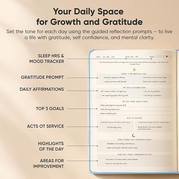 PRODUCTIVITY STORE Gratitude & Self-Care Journal - Guided Mindfulness & Mental Health Journal All-in-One with Prompts for Self Discovery - Daily Journal for Men & Women (A5, Blue)