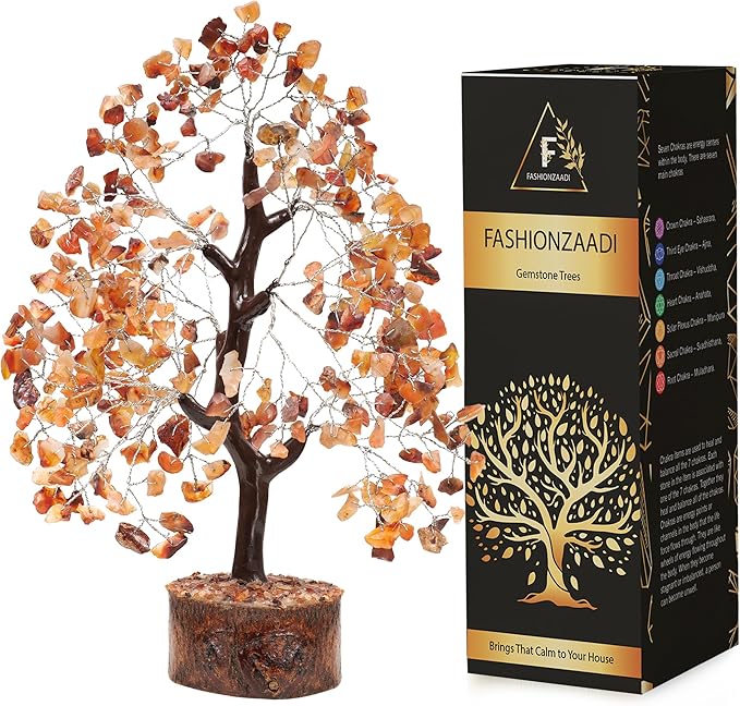 FASHIONZAADI Crystal Tree of Life Home and Office Feng Shui Decor, Carnelian Healing Crystal Handmade Bonsai Tree for Positive Energy, Good Luck, Money, Christmas Decor, Birthday Gifts for Women, Mom