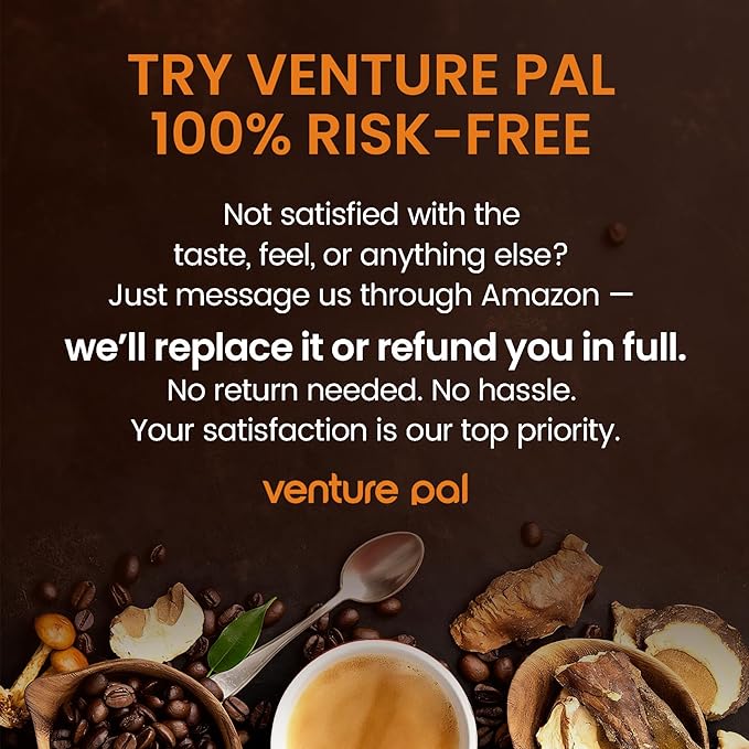 Venture Pal Mushroom Coffee with 12 Adaptogenic Functional Mushrooms with Ashwagandha, Lion's Mane, Chaga and Probiotics, 1200mg Mushrooms Instant Coffee for Focus, Digestion & Immunity - 40 Servings