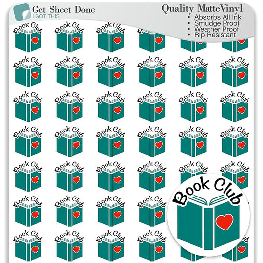 Book Club Stickers / 54 Fun Vinyl Stickers (1/2”) / Reading Read Fun Gathering/Fun Me Time Self Care/Essential Productivity Life Planner Stickers/Bulleted Journal (Matte Vinyl, 3 Sheet)