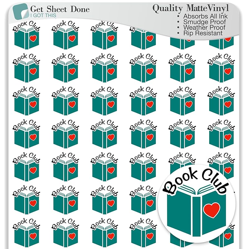 Book Club Stickers / 54 Fun Vinyl Stickers (1/2”) / Reading Read Fun Gathering/Fun Me Time Self Care/Essential Productivity Life Planner Stickers/Bulleted Journal (Matte Vinyl, 1 Sheet)