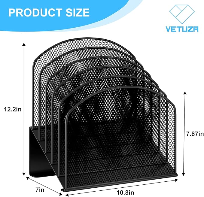 Desk File Organizer, Metal Mesh Vertical Desktop File Folder Holder for Office & School & Home, 1 Pack