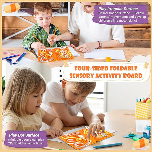 Sensory Activity Board, Four-Sided Silicone Sensory Fidget Toy, Promotes Parent-Child, Suitable for Autism, Calming, ADHD, Great for Children 3+ & Adults, Includes Portable Travel Bag and 25 (Orange)