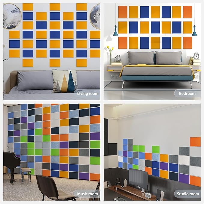 12 Pack Acoustic Panels Self Adhesive Sound Proof Foam, High Density Sound Acoustic Panel, 16X12X0.4 Inch 4:3 Rectangle Panels in Home, Office, Reccording Room, Studio,and more(Orange)