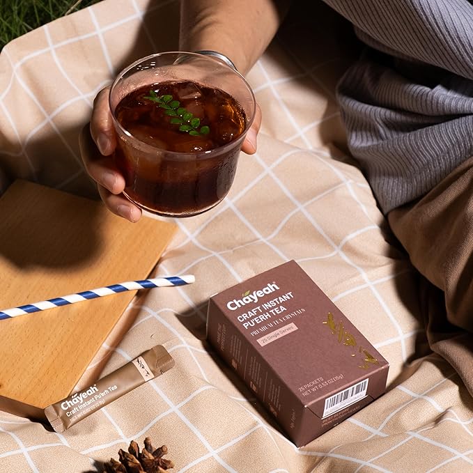 CHAYEAH, Craft Instant Pu'erh Black Tea, Quick Brew Tea Crystals, No Sugar, Natural Caffeine, Hot or Cold (25 Packets)