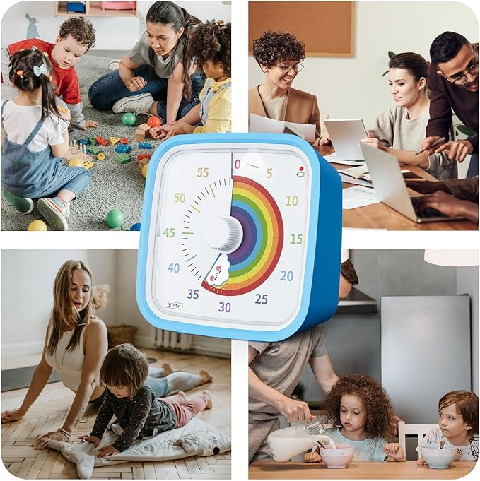 Yunbaoit Visual Timer with Protective Case, Rainbow Disk 60 Minute Countdown Timer for Kids and Adults, Silent Time Management Tool(Blue Rainbow)