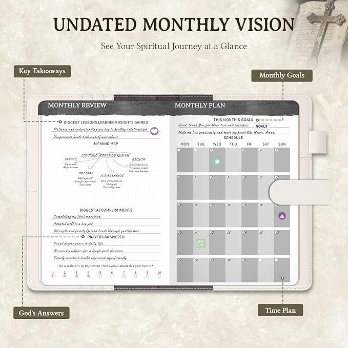 Ospelelf Faux Leather Christian Bible Study Journal for Women, Daily Inspirational Planner Notebook, Mental Health Journal Stress Relief, Undated 3 Month, Beige