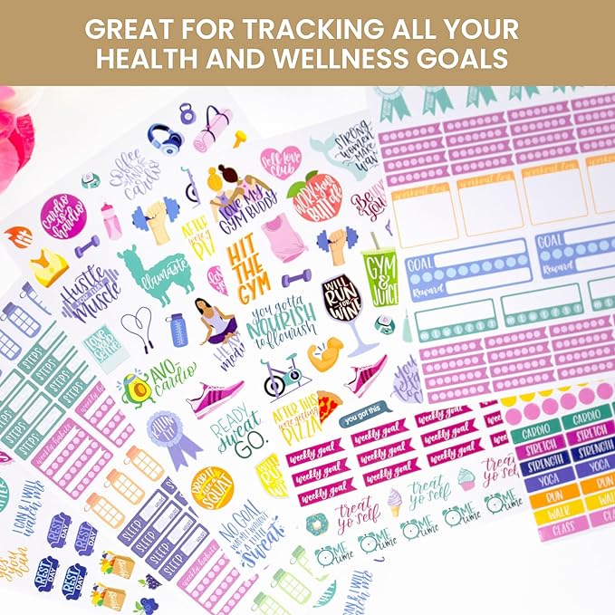 bloom daily planners Health Wellness and Fitness Planner Stickers - Variety Sticker Pack - Six Sticker Sheets Per Pack!