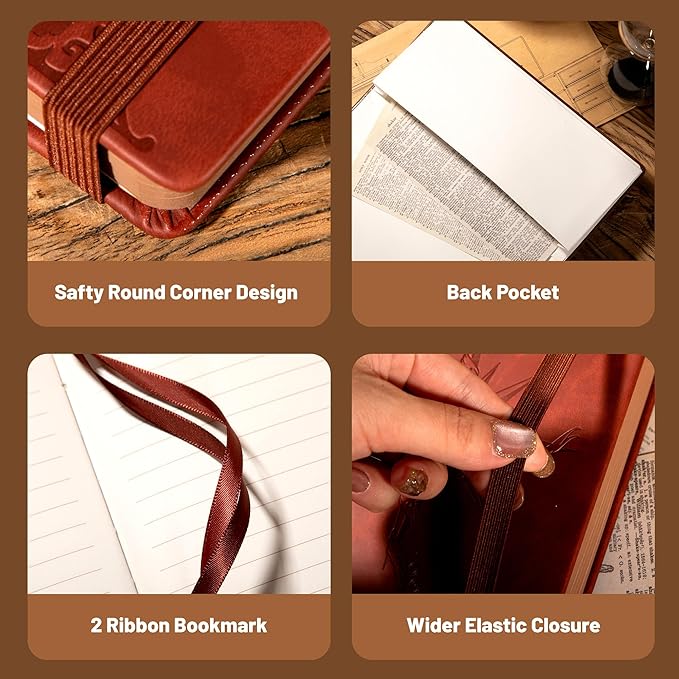 CAGIE Compass Leather Notebook Journal for Men, 100 GSM 288 Pages Lined Journals for Writing, A5 Hardcover Journaling Notebooks Gift Set with Pen for Travel Office Daily Writing