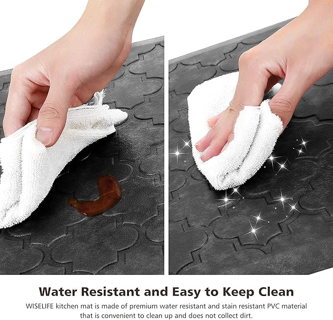 WISELIFE Kitchen Mat Cushioned Anti Fatigue Floor Mat,17.3"x39", Thick Non Slip Waterproof Kitchen Rugs and Mats,Heavy Duty Foam Standing Mat for Kitchen,Floor,Home,Office,Desk,Sink, Grey