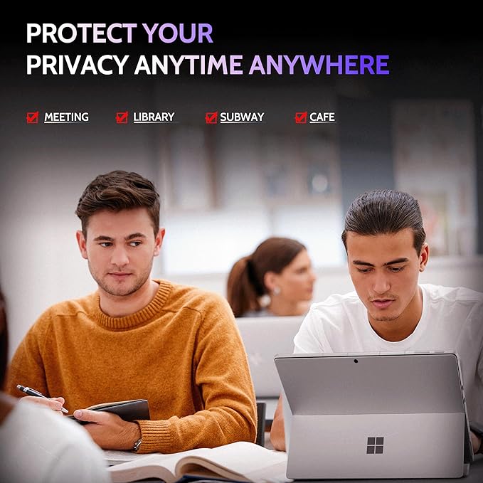 Privacy Screen for 12.3 Inch Surface Pro 7+/7/6/5/4/3, MagicSuction™ Removable Anti Spy Black Protector, Glare Blue Light Filter for Microsoft Laptop Computer Monitor