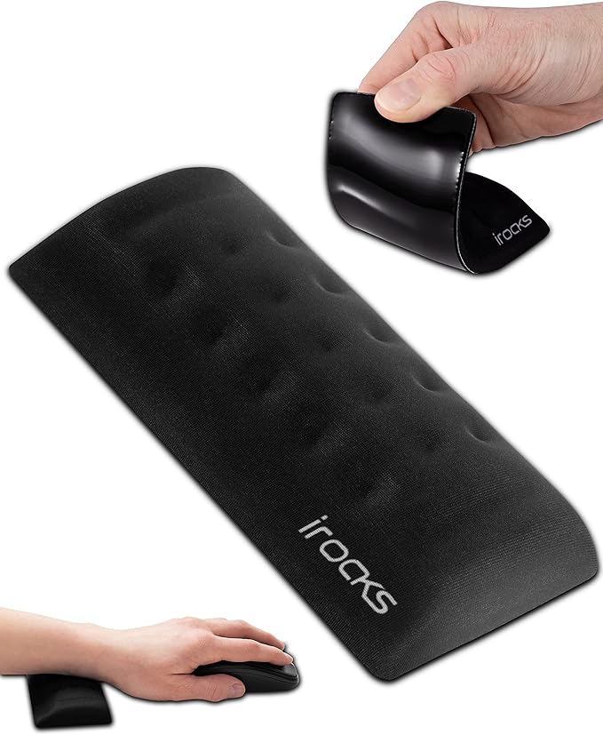 i-Rocks Memory Foam Mouse Wrist Rest - Pain-Reducing Wrist Rest for Mouse - Non-Slip Rubber Base Wrist Rest - Cooling Mouse Wrist Support for Long Hours of Work, Studying, Gaming (Black)