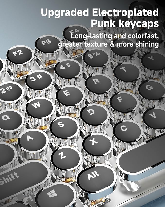 EWEADN TK950 Typewriter Keyboard Wireless Mechanical Keyboard, 104 Keys Aesthetic Typewriter Keyboards with White Backlit, Anti-Ghosting, Blue Switch Bluetooth/2.4GHz/Wired Cute keyboards-Black