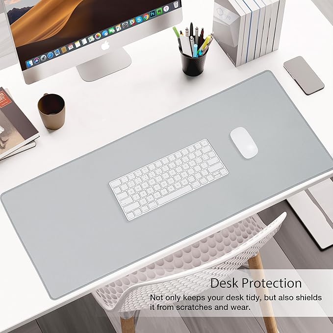 ALOANES Waterproof Mouse Pad with Durable Stitched Edge, XL Gaming Keyboard Pad, Non-Slip Rubber Base Mouse Mat, Extended Desk pad for Gamer, Office & Home, Gray Mousepad 31.5''x 11.8''x 0.12''