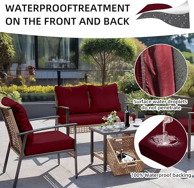 8Pcs Outdoor Cushions Covers Waterproof, Patio Cushion Covers, Stretch Cushion Covers Replacement,Cushion Slipcovers, Furniture Cushion Covers (Claret, 8PCS)