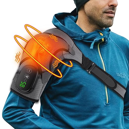 Heated Shoulder Brace for Men Women, USB Rechargeable Shoulder Heating Pads, Shoulder Massager for Pain Relief, Cordless Heated Shoulder Wraps for Left Right Rotator Cuff Support, 5000mAh