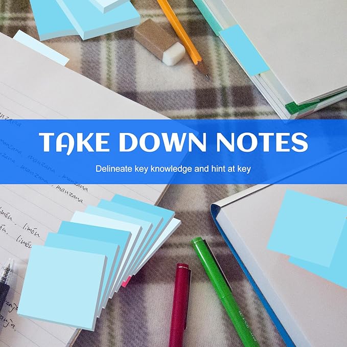 24 Pads Sticky Notes 3x3 Inch Self Stick Bright Color Sticky Note Sticking Posted Notes for School Office Classroom Meeting Home Teacher Supplies, 50 Sheets/pad(Gradient Blue)