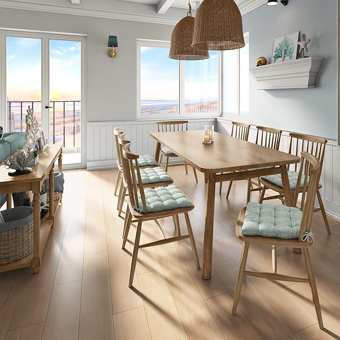 Barnett Home Decor Dining Chair Cushions with Ties – Size Small 15 x 17 - Latex Foam Fill, 100% Cotton, Machine Washable Chair Pads for Kitchen Chairs, Made in USA (Tibet Spa/Pack of 2)